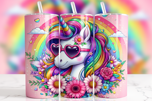 Rainbow unicorn 20oz skinny tumbler