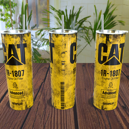 Cat oil filter design 20oz skinny tumbler vintage distressed