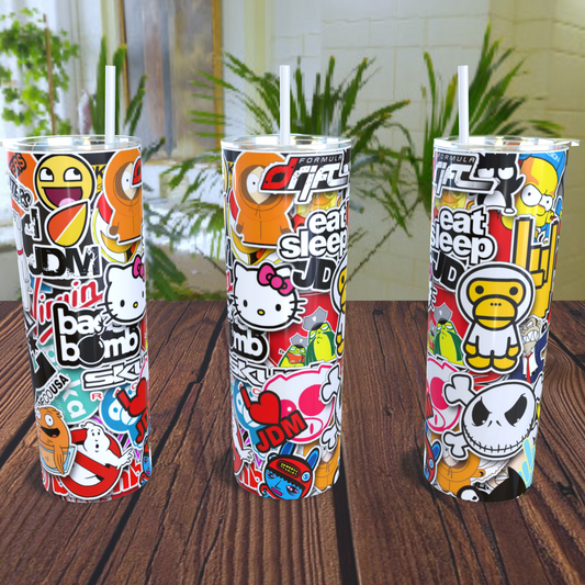 JDM style sticker bomb design Printed Tumbler 20oz skinny