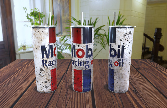 mobil racing oil Tumbler 20oz skinny vintage distressed