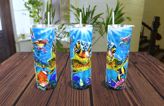 Sea turtles design 20oz skinny tumbler