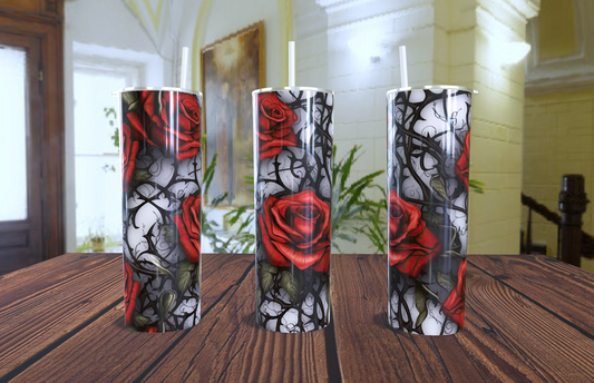 Red rose 20oz skinny tumbler