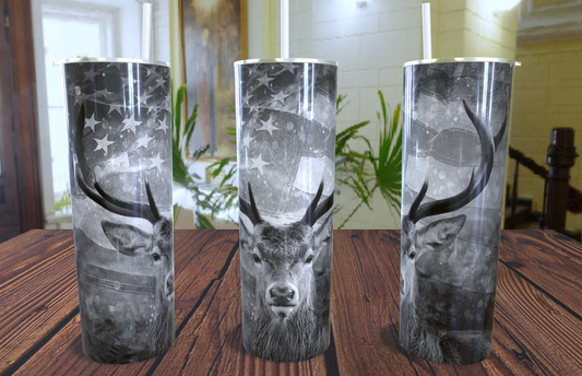 deer black and white 20oz skinny tumbler