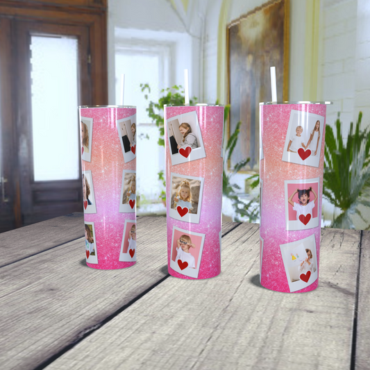 Pink sparkle design photo tumbler 20oz skinny