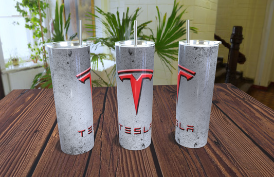 Tesla logo design 20oz skinny tumbler distressed